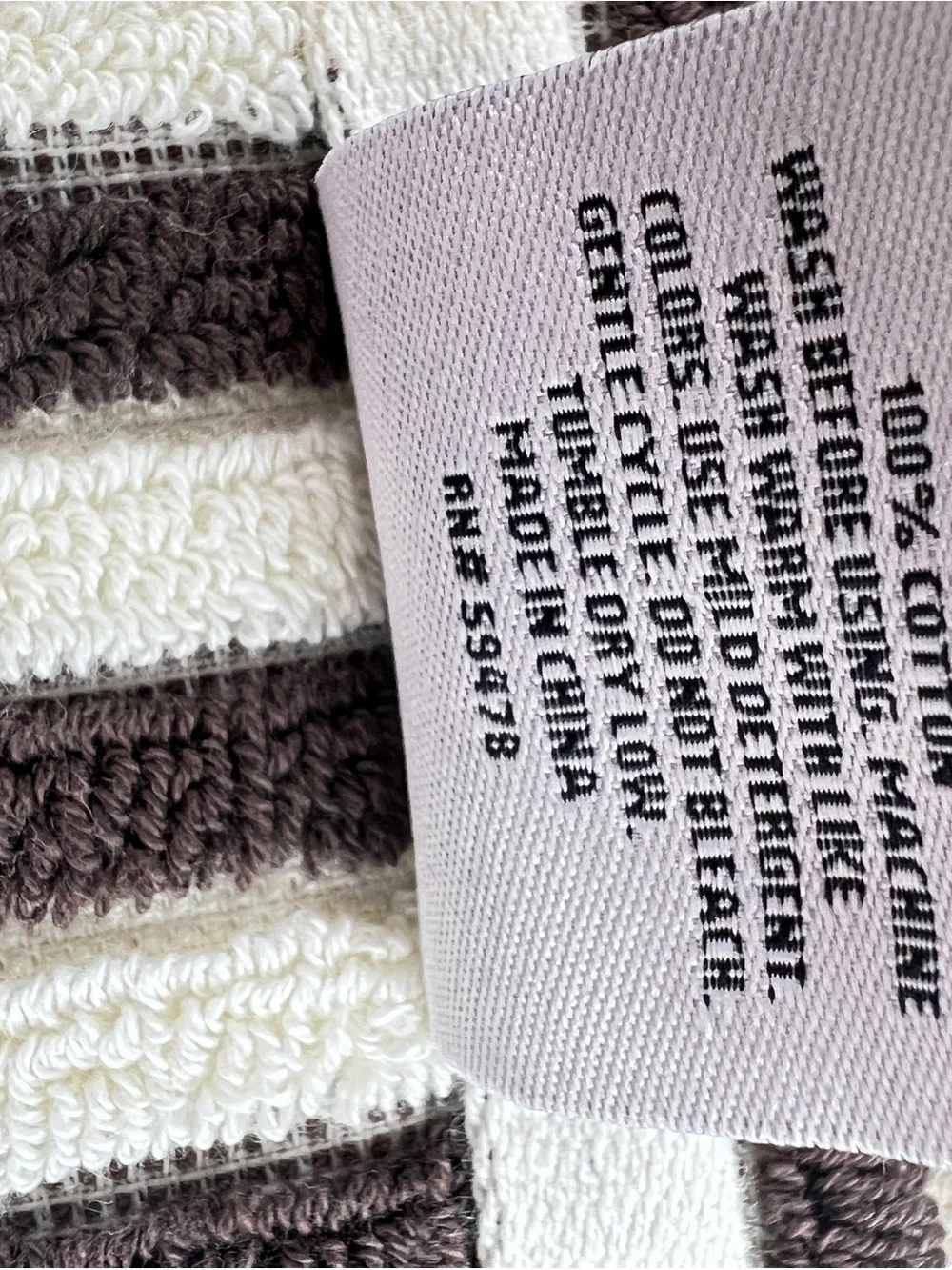 Rachel Zoe Bath Towels Brown and Cream Striped Soft 100% Cotton 2 Pc NEW
